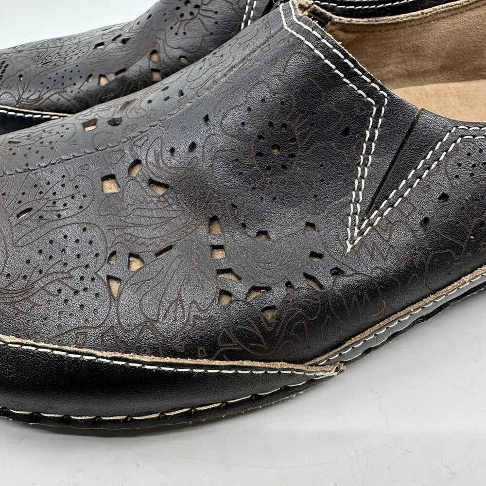 LArtiste Shoes Libora WMNS 42B Black Brown Floral Leather Slip On Comfort Boho